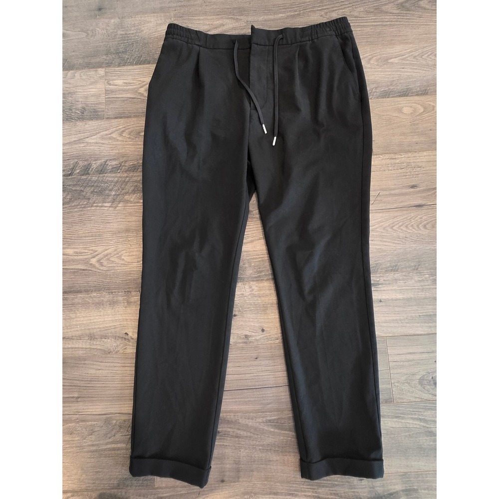 H&M Mens Slim Fit Jogger Pants Black Textured Drawstring Trousers Size M